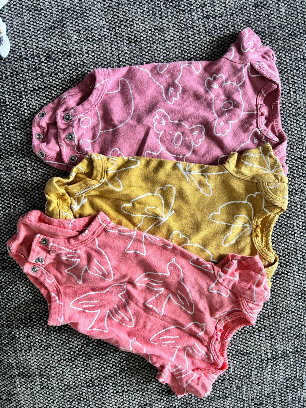 Set of 3 Carter's Pink, Yellow and Coral Baby One-Piece Bodysuits